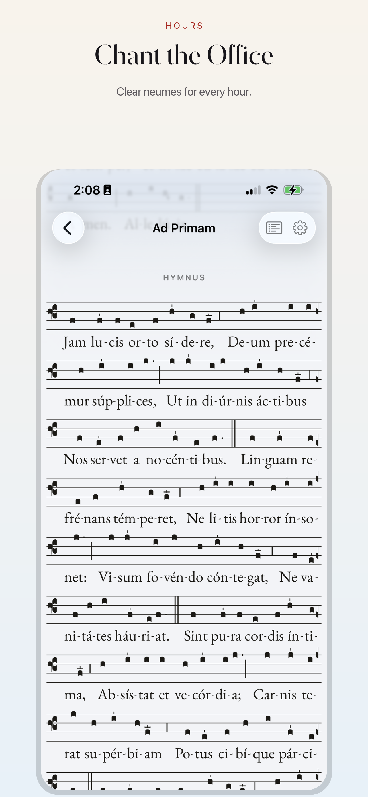 Gregorian chant notation in the Hours office reader.