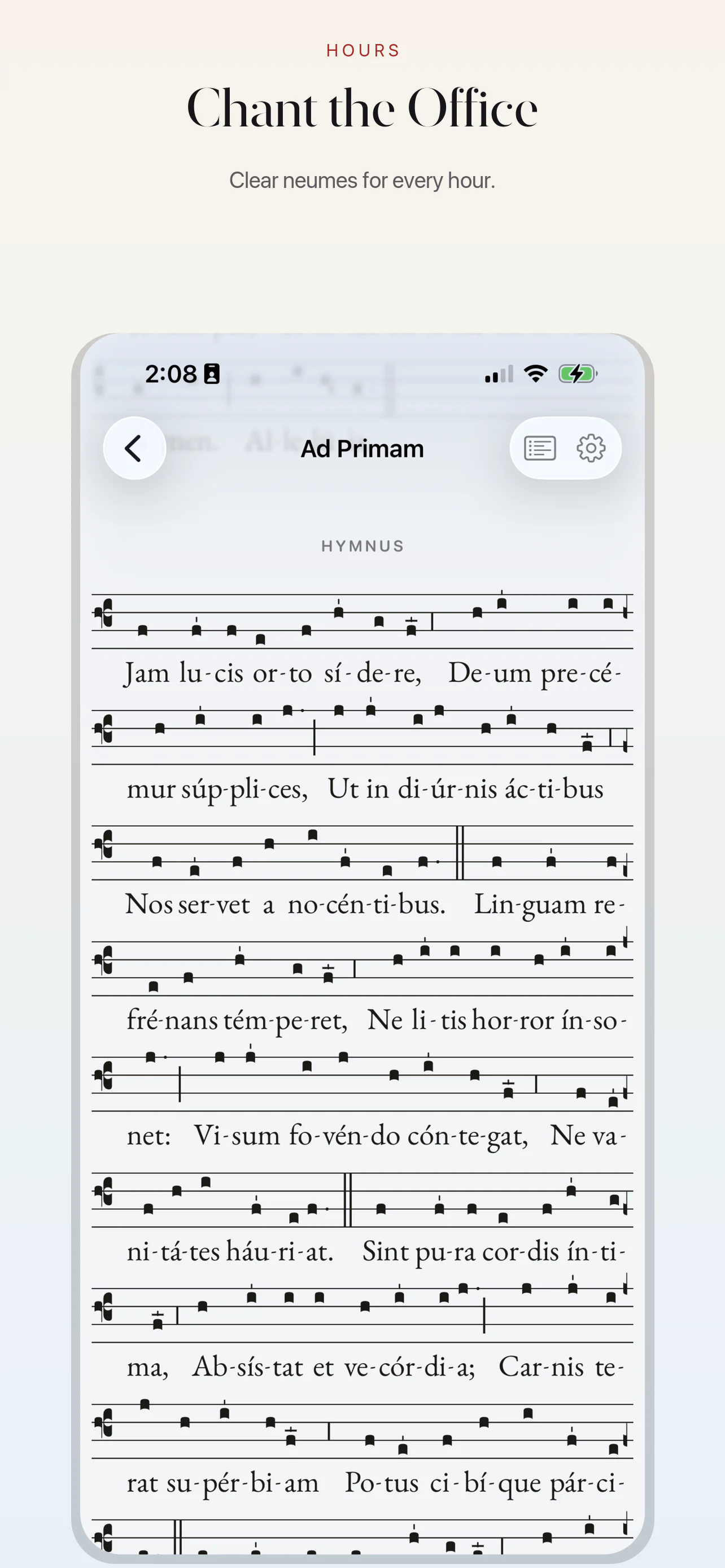Gregorian chant notation in the Hours office reader.